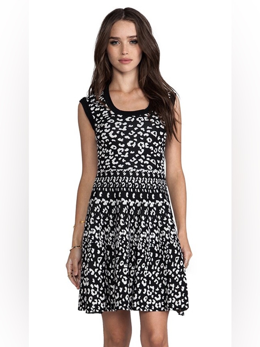 Rebecca Taylor Leopard Stretch Knit Midi Dress in Black & Shady L Large REVOLVE